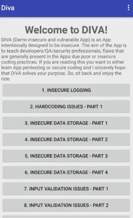 DIVA Android App - Damn Insecure and Vulnerable App for mobile security practice