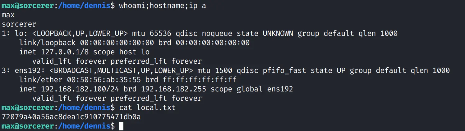 User flag captured showing IP address and flag value